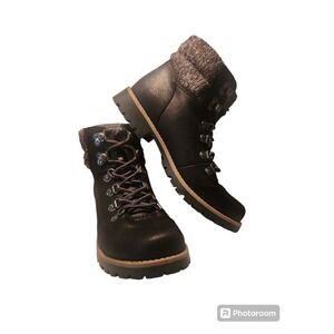 Cliffs by White Mountain Hiker Ankle Boots Knit Collar Lace Up Brown Sz‎ 7.5 M